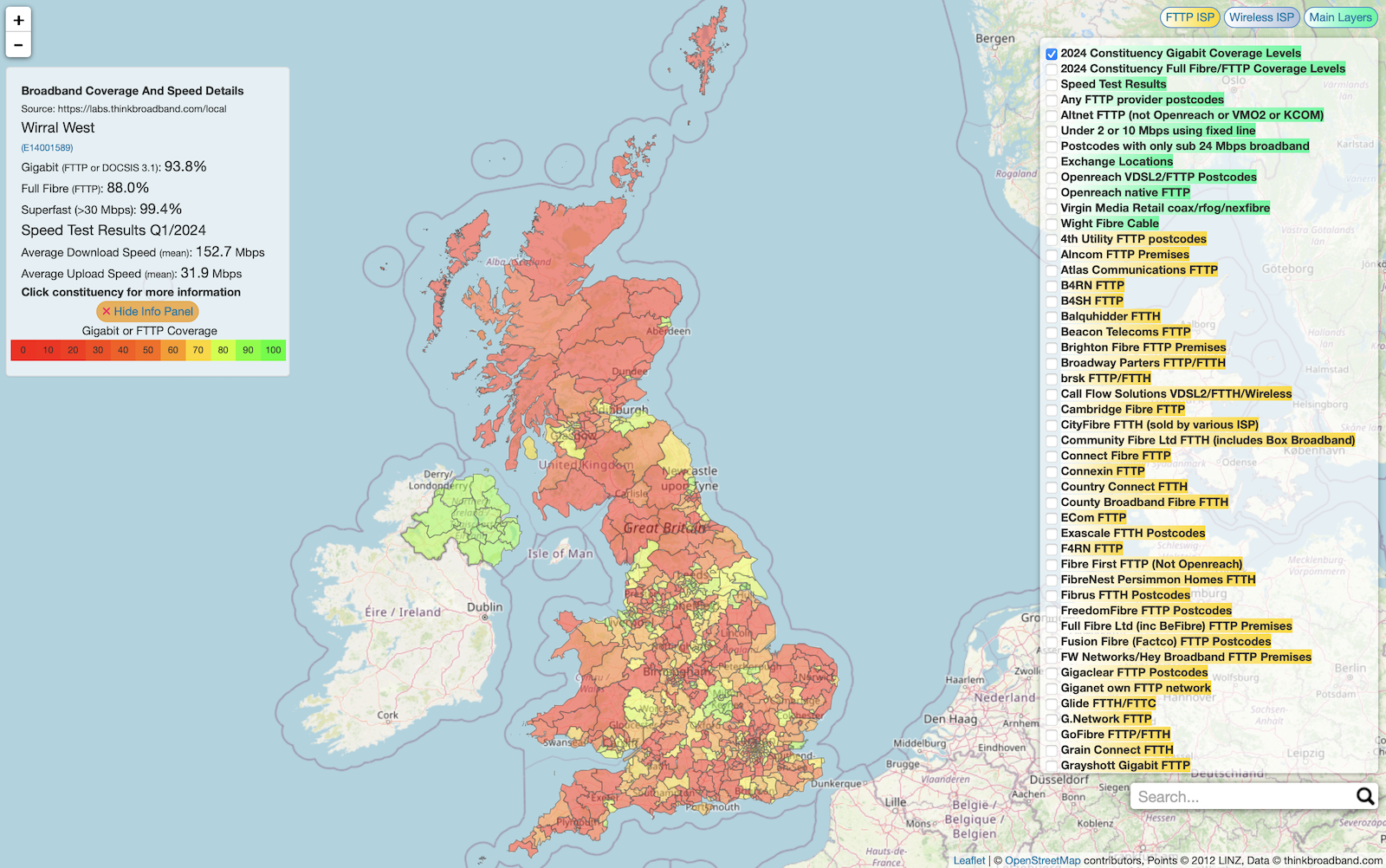 Broadband maps now showing 2024 General Election Westminster